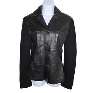 Maud Frizon Paris Lambskin Leather Knit Sleeve Jacket Coat French Size 36 4-6